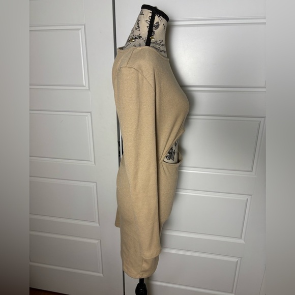 Princess Polly Long Sleeved Ribbed Front Cutout Camel Mini Dress - Picture 5 of 7